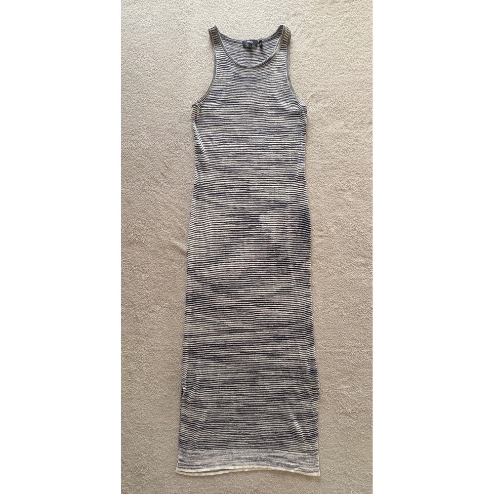 Theory Intrella Space Dye Linen Striped Maxi Dress Navy White H0323712 Medium
